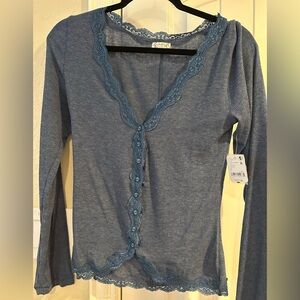 Free People Blue Lace Trim Top